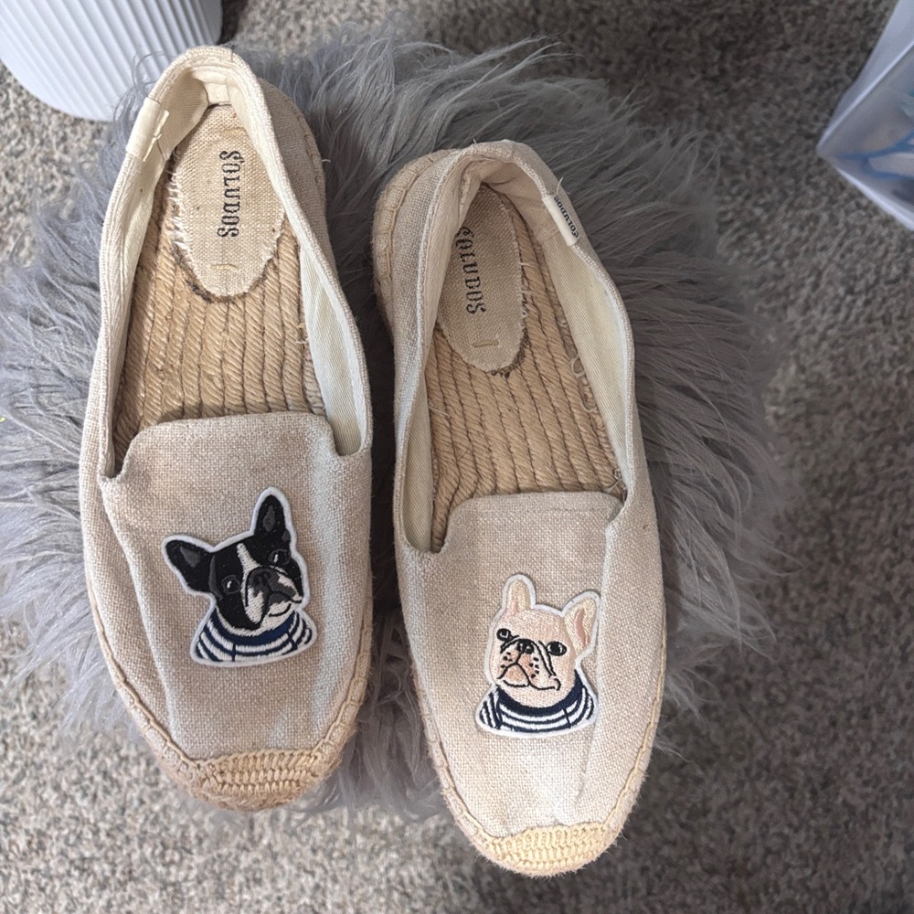 Soludos Tan Espadrilles with Dog Embroidery